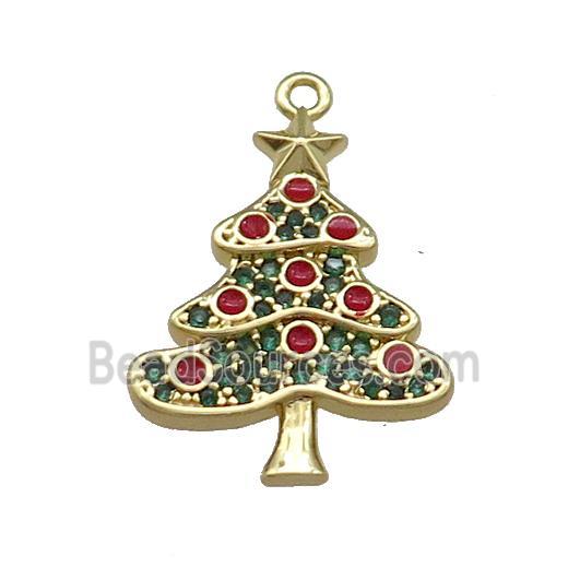 Christmas Tree Charms Copper Pendant Pave Zircon Gold Plated