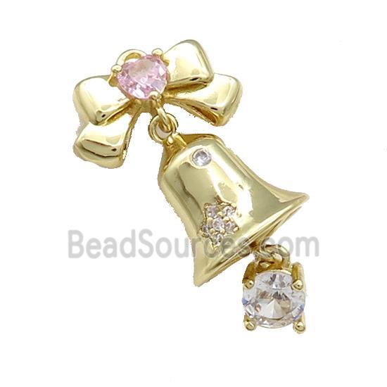 Christmas Bell Charms Copper Pendant Pave Zircon Gold Plated