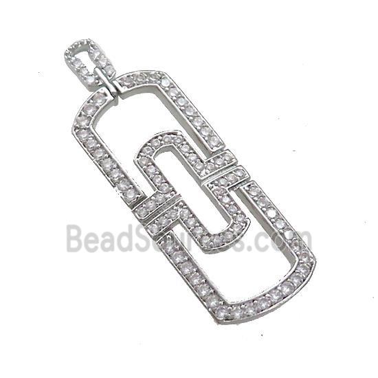 Copper Rectangle Pendant Pave Zircon Platinum Plated