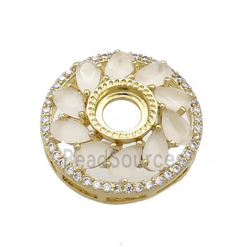 Copper Flower Pendant Pave White Crystal Glass Zircon With Pad Circle Gold Plated