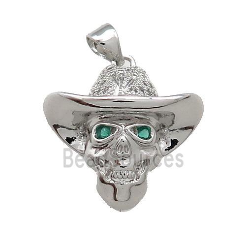 Copper Skull Pendant Pave Zircon Platinum Plated