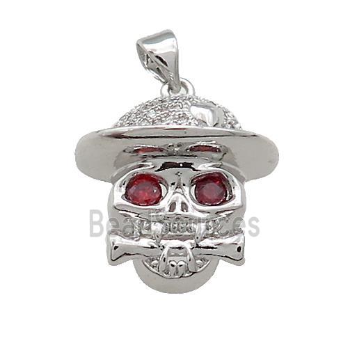 Copper Skull Pendant Pave Zircon Platinum Plated