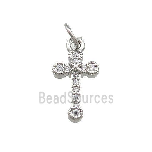 Copper Cross Pendant Pave Zircon Platinum Plated