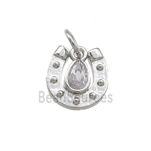 Copper Horseshoe Charms Pendant Pave Zircon Platinum Plated