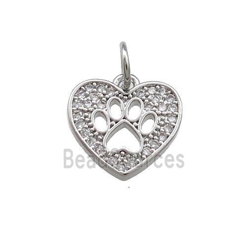 Copper Heart Pendant Pave Zircon Paw Platinum Plated