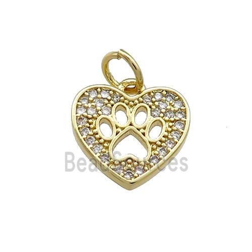 Copper Heart Pendant Pave Zircon Paw Gold Plated