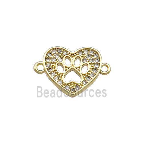 Copper Heart Connector Pave Zircon Paw Gold Plated