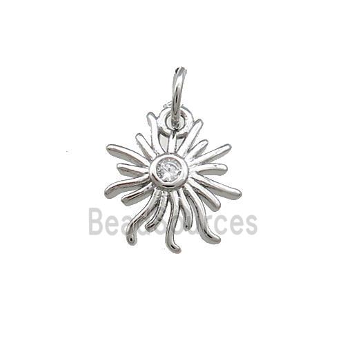 Copper Sun Charms Pendant Pave Zircon Platinum Plated