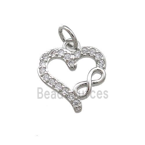 Copper Heart Pendant Pave Zircon Infinity Platinum Plated