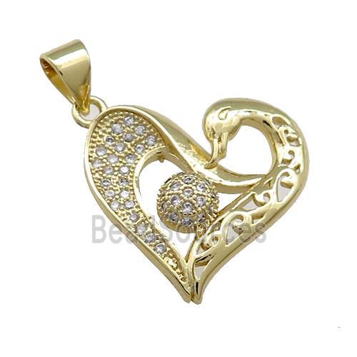 Copper Heart Pendant Pave Zircon Swan Gold Plated