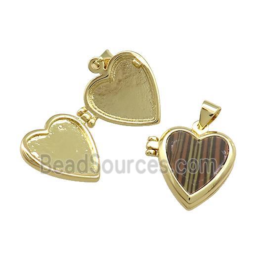 Copper Locket Pendant Pave Synthetic Malachite Heart Gold Plated