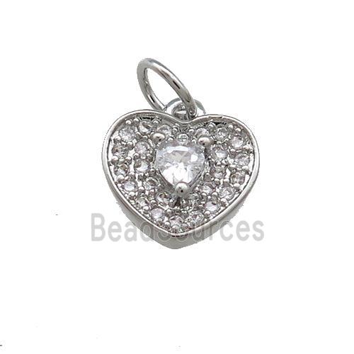 Copper Heart Pendant Pave Zircon Platinum Plated