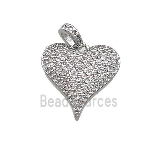 Copper Heart Pendant Pave Zircon Platinum Plated