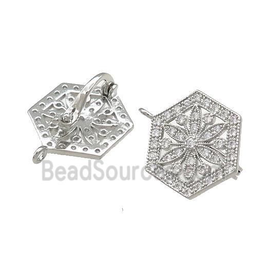 Copper Clasp Pave Zircon Hexagon Platinum Plated