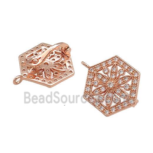 Copper Clasp Pave Zircon Hexagon Rose Gold