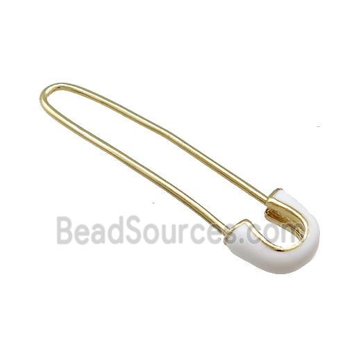 Copper Safety Pins White Enamel Gold Plated