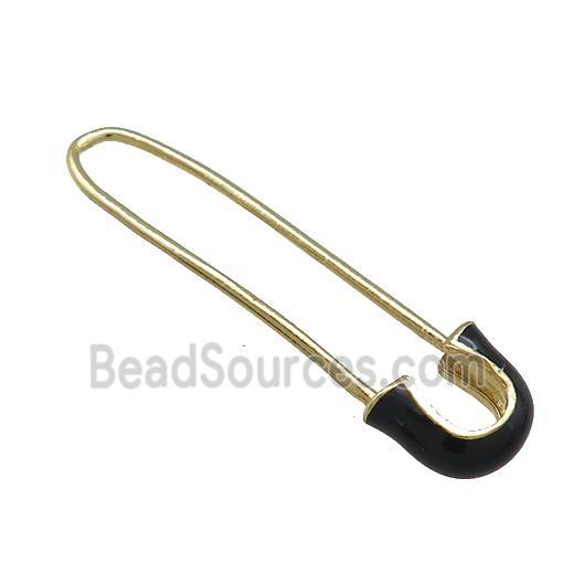 Copper Safety Pins Black Enamel Gold Plated