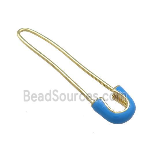 Copper Safety Pins Blue Enamel Gold Plated