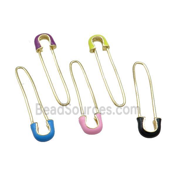 Copper Safety Pins Enamel Gold Plated Mixed