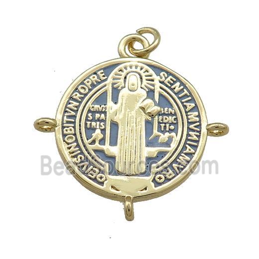 Copper Jesus Pendant Religious Medal Charms Gray Painted Circle Gold Plated