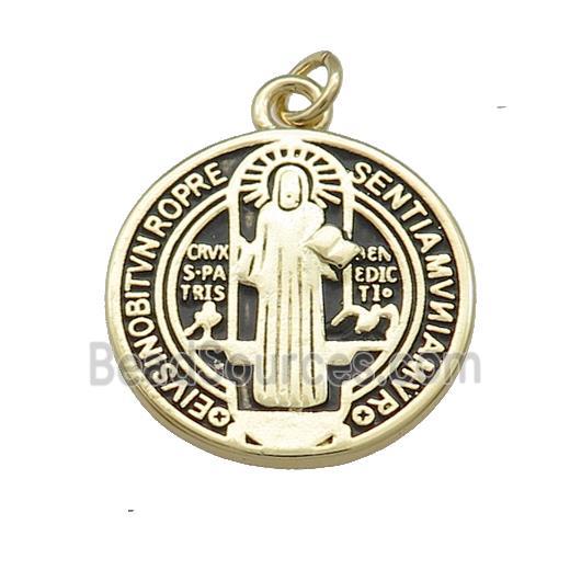 Copper Jesus Pendant Religious Medal Charms Black Painted Circle Gold Plated