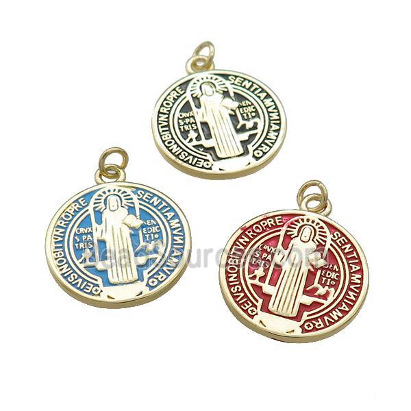 Copper Jesus Pendant Religious Medal Charms Painted Circle Gold Plated Mixed