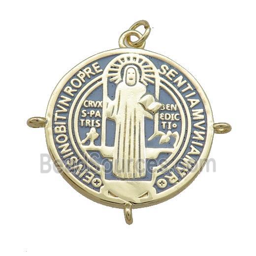 Copper Jesus Pendant Religious Medal Charms Gray Painted Circle Gold Plated