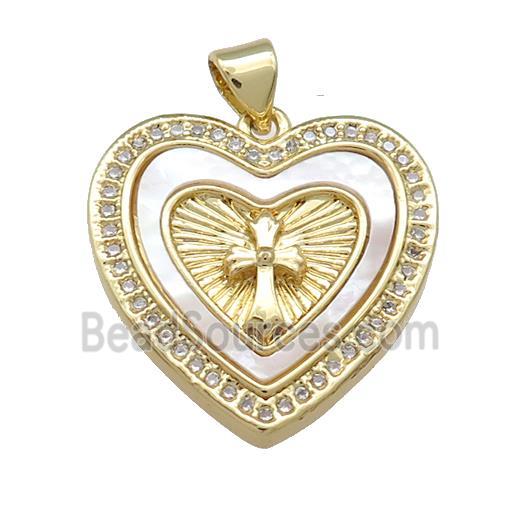 Copper Heart Pendant Pave Shell Zircon Cross 18K Gold Plated