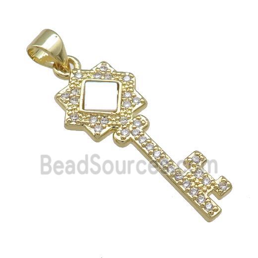 Copper Key Pendant Pave Shell Zircon 18K Gold Plated