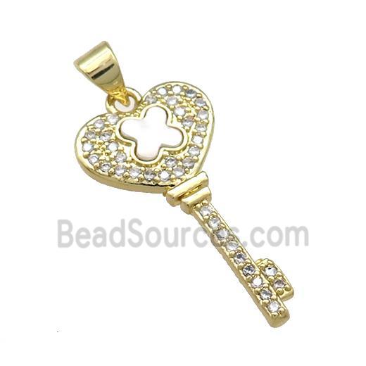 Copper Key Charms Pendant Pave Shell Zircon 18K Gold Plated