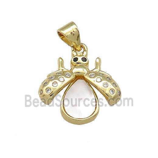 Copper Ladybug Charms Pendant Pave Shell Zircon 18K Gold Plated