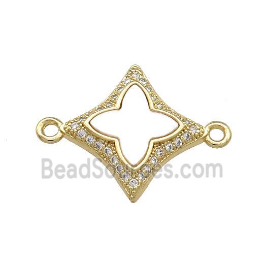 Copper Clover Connector Pave Shell Zircon 18K Gold Plated