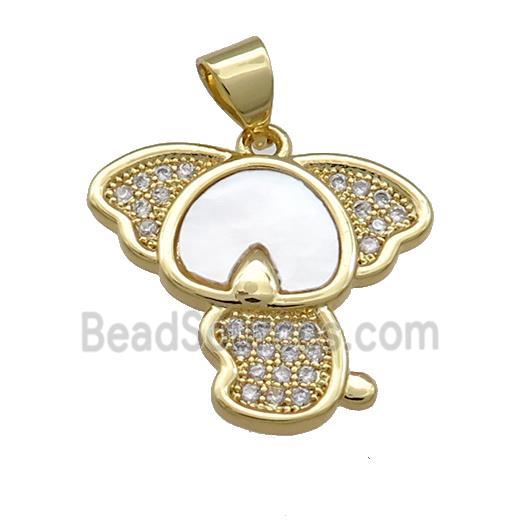 Cute Lucky Elephant Charms Copper Pendant Pave Shell Zircon 18K Gold Plated