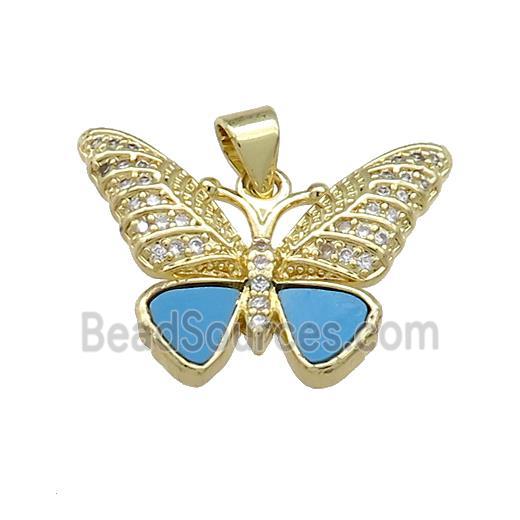 Copper Butterfly Pendant Pave Blue Shell Zircon 18K Gold Plated