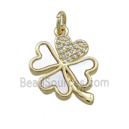 Copper Clover Pendant Pave Shell Zircon 18K Gold Plated