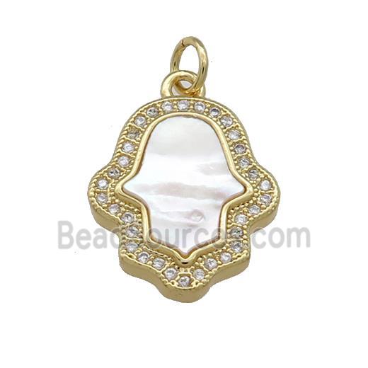 Copper Hamsahand Pendant Pave Shell Zircon 18K Gold Plated