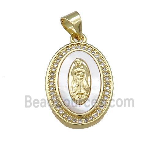 Jesus Charms Copper Oval Pendant Pave Shell Zircon 18K Gold Plated