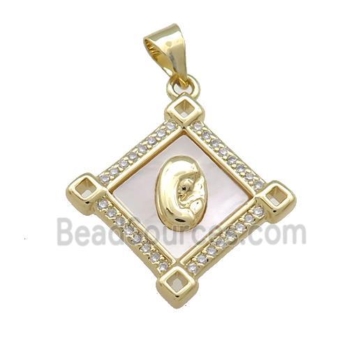 Virgin Mary Charms Copper Square Pendant Pave Zircon Religious Prayer 18K Gold Plated