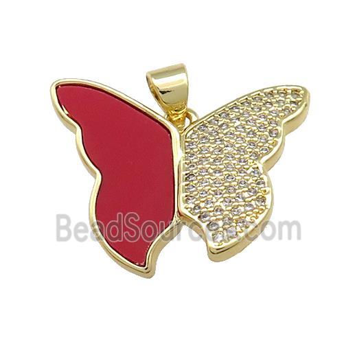 Copper Butterfly Pendant Pave Red Shell Zircon 18K Gold Plated