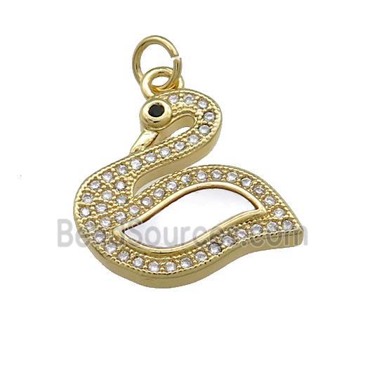 Copper Swan Charms Pendant Pave Shell Zircon 18K Gold Plated