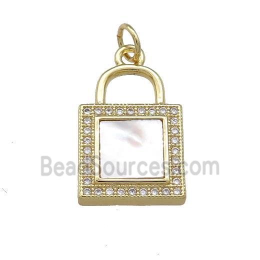 Copper Lock Pendant Pave Shell Zircon 18K Gold Plated