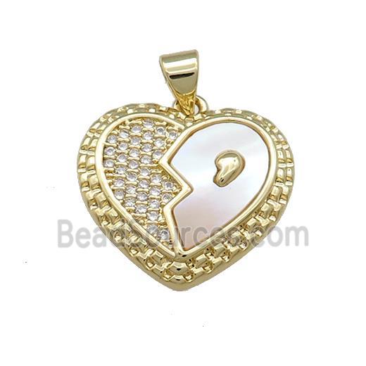 Copper Heart Pendant Pave Shell Zircon 18K Gold Plated