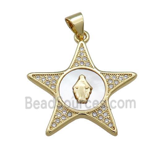 Copper Star Pendant Pave Shell Zircon Virgin Mary Charms 18K Gold Plated