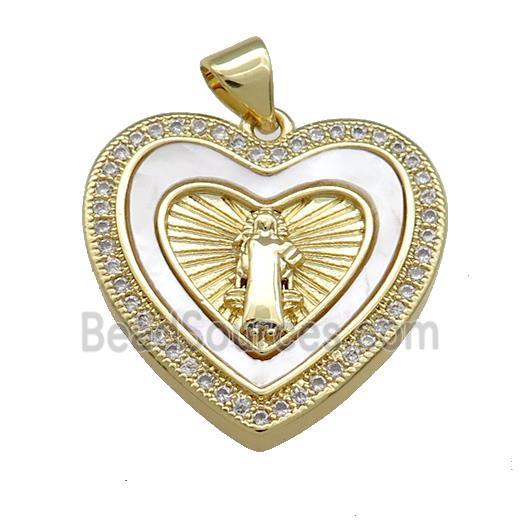 Copper Heart Pendant Pave Shell Zircon Jesus 18K Gold Plated