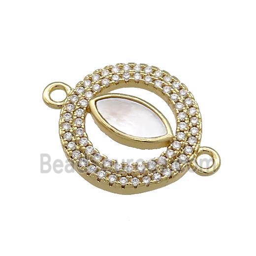 Copper Eye Charms Connector Pave Shell Zircon Circle 18K Gold Plated