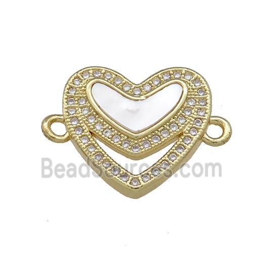 Copper Heart Connector Pave Shell Zircon 18K Gold Plated