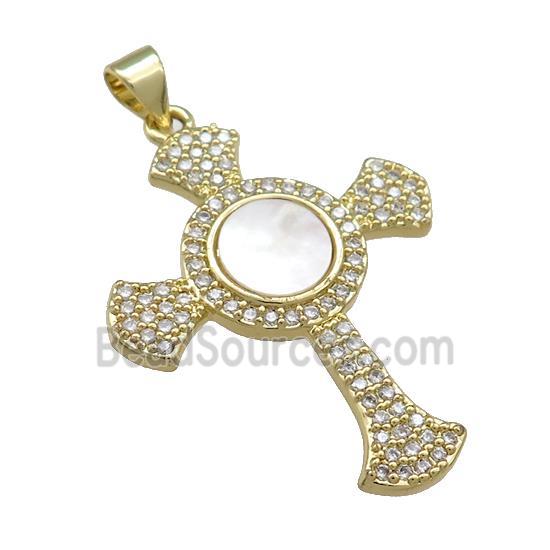 Copper Cross Pendant Pave Shell Zircon 18K Gold Plated