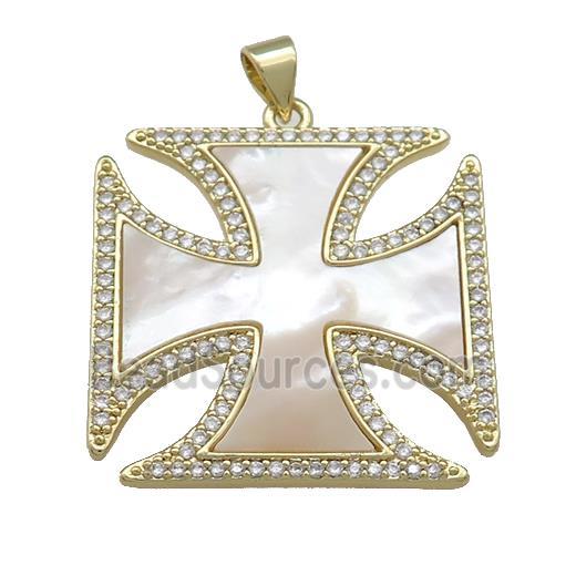 Copper Cross Pendant Pave Shell Zircon 18K Gold Plated