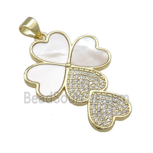 Heart Cross Copper Pendant Pave Shell Zircon 18K Gold Plated