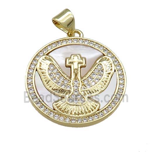 Copper Eagle Pendant Pave Shell Zircon Circle 18K Gold Plated